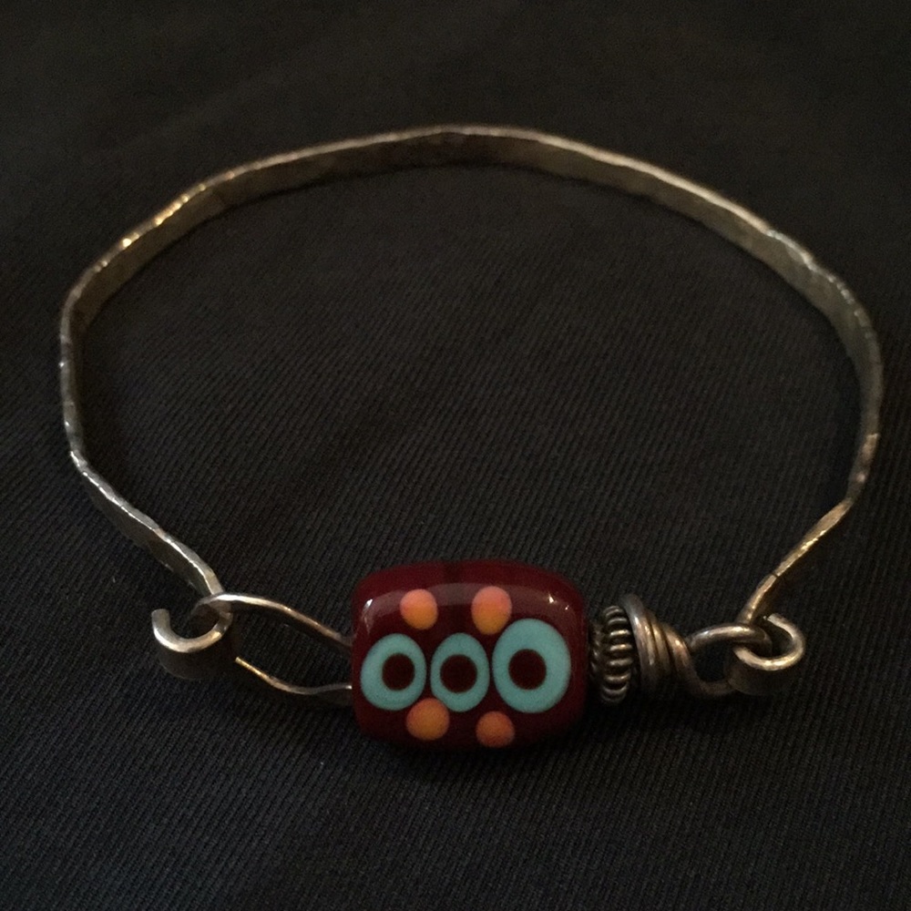 Fused glass and hammered silver/simple hook clasp